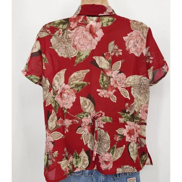 Emma James Petite Women's Button Blouse Short Sleeves Floral Chiffon - Picture 5 of 7
